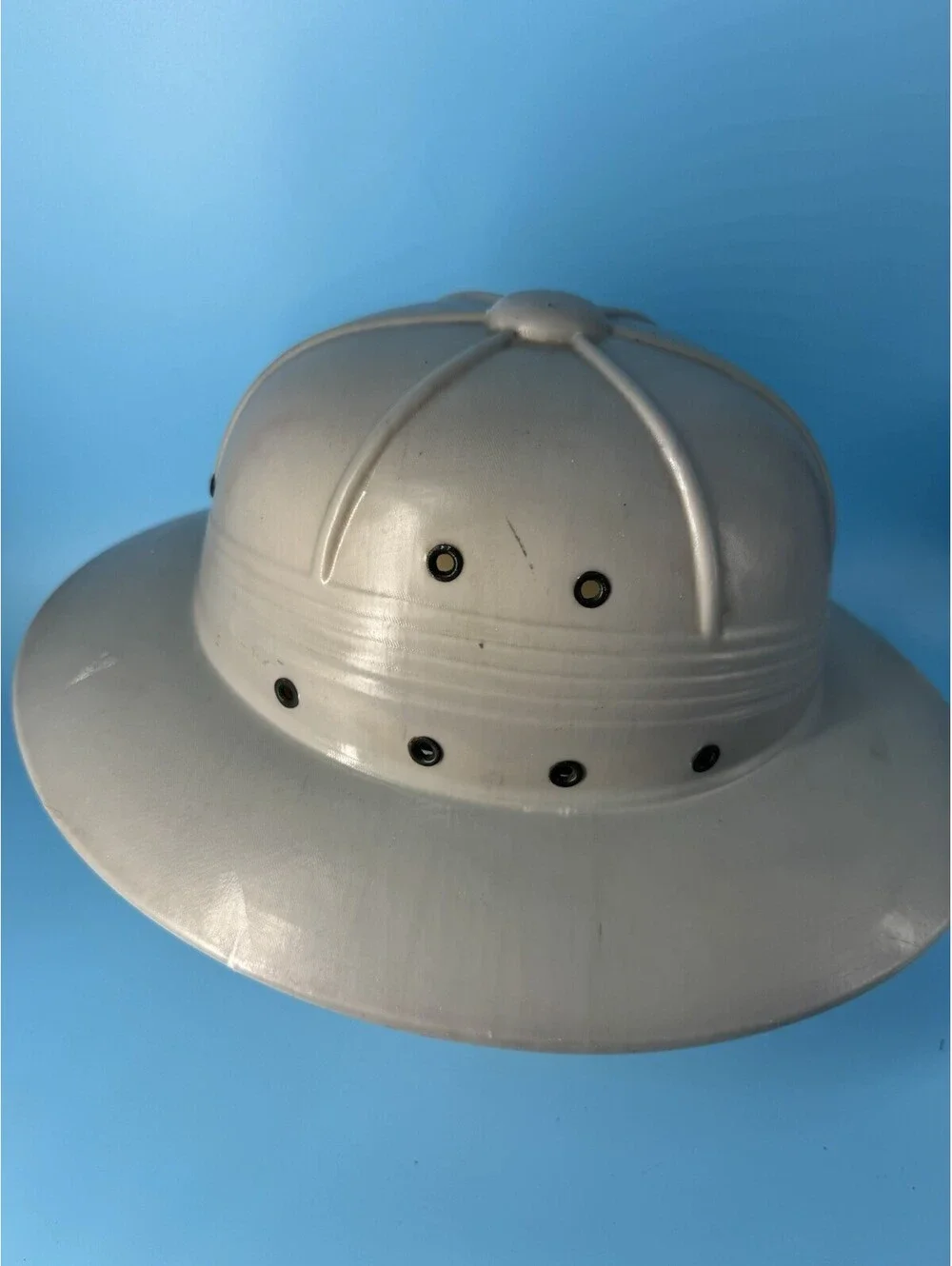 Vintage Golden Elephant Pith Helmet Safari Hat White Rain Sun Costume